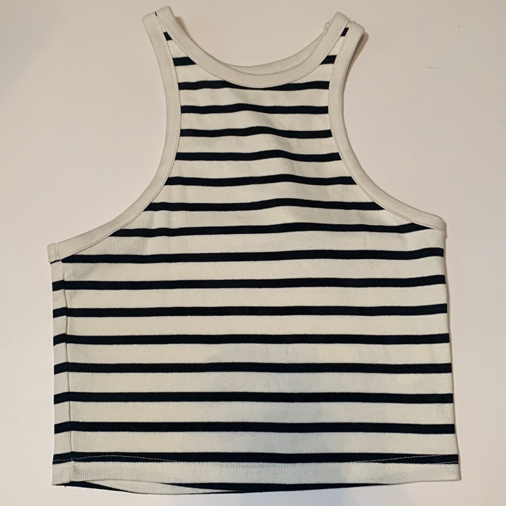 Black and light beige striped tank top